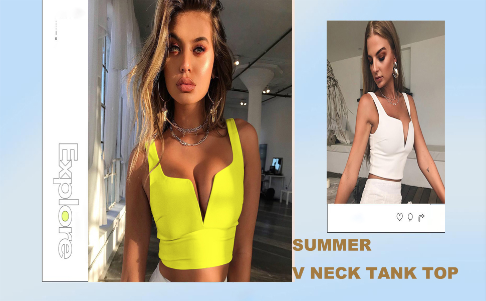 Susupeng Women Sexy Deep V Neck Sleeveless T Shirt Slim Crop Top Side Zip Casual Tank Tops