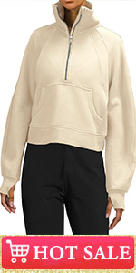 Half Zip Pullover Long Sleeve Cropped Sweatshirt Fleece Lined High Neck Sweater Tops