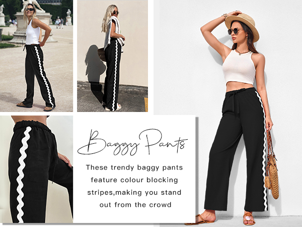 womens casual pants for women fashion trendy beach baggy pants high waisted wide straight leg y2k