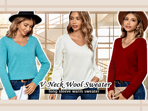 v neck wool warm fall autumn womens sweater 2023 long sleeve