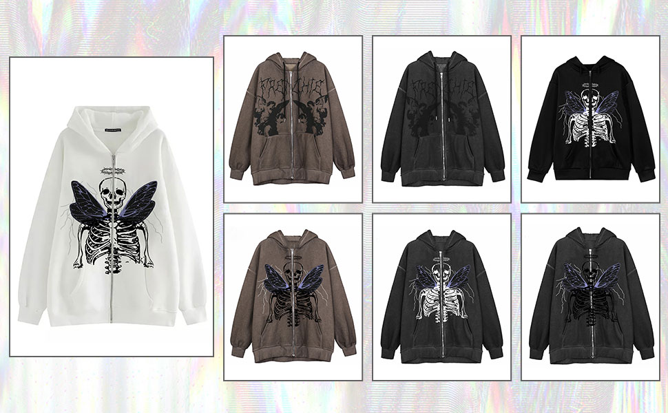 skeleton hoodie y2k hoodies oversized zip up hoodie y2k jacket