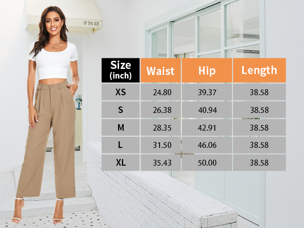 Women Loose Pleated Front Cropped Pants Wide Leg Straight Trousers