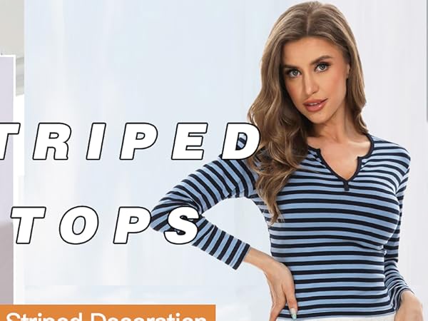 Striped V Neck Tee Y2K Shirts for Women