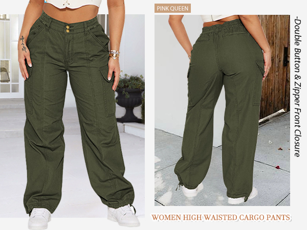 Pink Queen Women High Waisted Cargo Pants