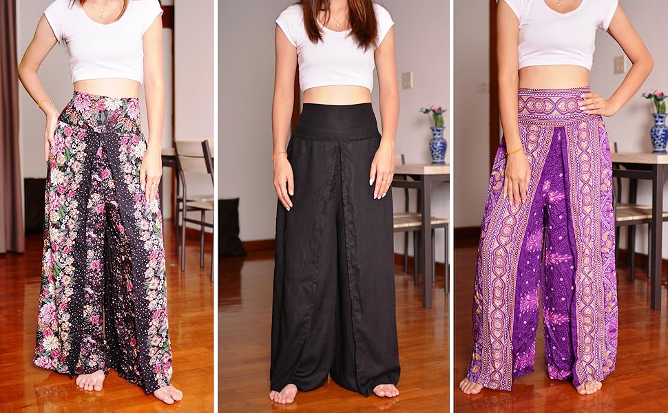 Black pants flower pants solid black pants split leg pants fashion pants lounge pants