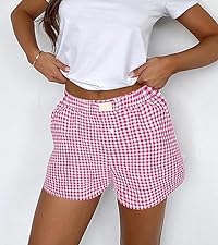 Y2K Lounge Shorts Women Gingham Boxer Shorts Cute Soft Elastic Low Waist Boxers Plaid Print Shorts