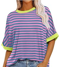 2024 Summer Womens Striped Color Block Tops Fashion Y2K Tees Shirts Casual Short Sleeve Blouses