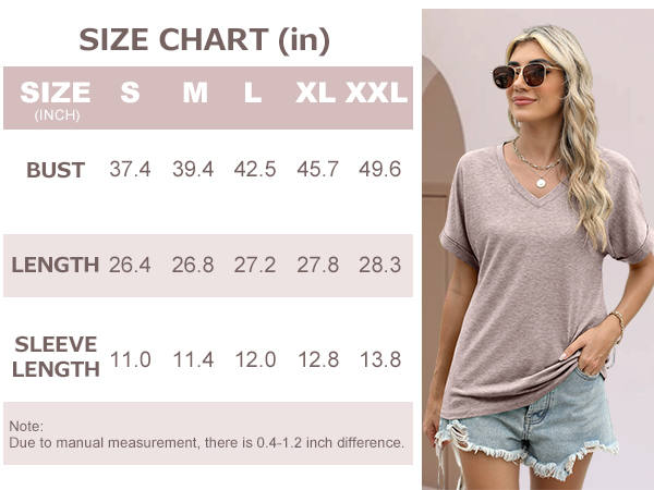 Womens Tshirts V Neck Short Sleeve Roll Sleeve Tops Summer