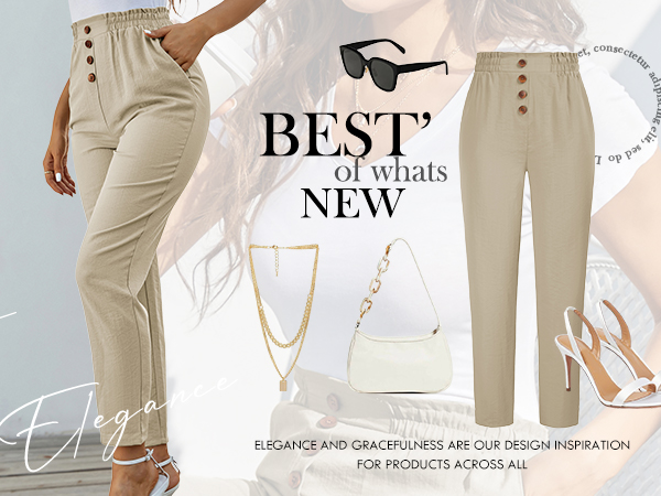 Women''s Button Trousers Casual Work Office Basic Pants 