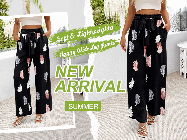 Angerella High Waist Boho Wide Leg Floral Printed Palazzo Beach Pants Summer Outfits 2024