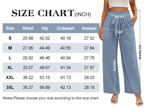 Angerella Blue Palazzo Pants Size Chart