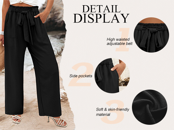 Wide Leg Pants for Women High Waisted Palazzo Pants Casual Flowy Tie Knot Trousers with Pockets