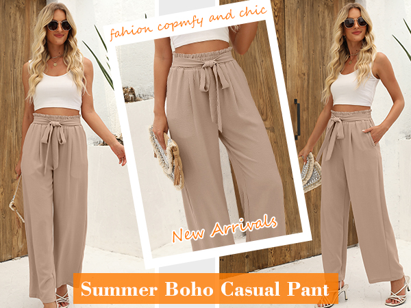  Angerella Womens Khaki Pants High Waist Casual Wide Leg Palazzo Pants with Pockets