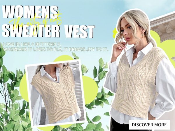 Womens V Neck Sweater Vest Sleeveless Pullover Crop Sweater Vest