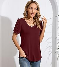 YSYOKOW Womens Casual Shirts Summer Blouses Short Sleeve Tops V Neck Basic Tunic