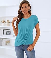 YSYOKOW Womens Short Sleeve T Shirts Casual Summer Tops Loose Front Twist Tunic