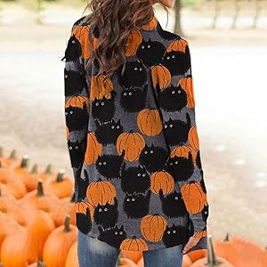 Women&#39;s Cat Pumpkin Cardigan Halloween Long Sleeve Open Front Knit Overwear Coat