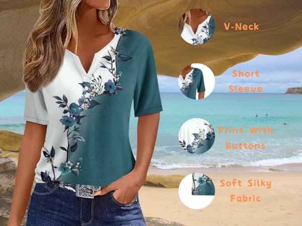 Summer Plus Size Casual Print Cool V Fitting T-Shirt Tops for Women1