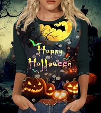 3/4 Sleeve Halloween T Shirt Womens