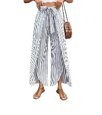 Linen Blend Striped Wide Leg Pants