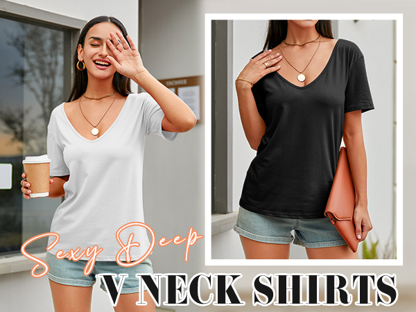 v neck t shirts for women 2024