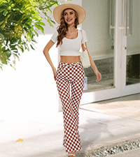 Curry white plaid flared jeans