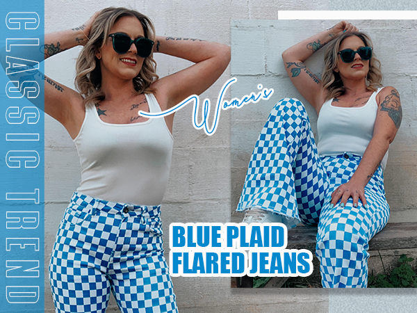 Classic Plaid Flared Jeans