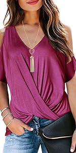 fuchsia summer v neck shirts for women