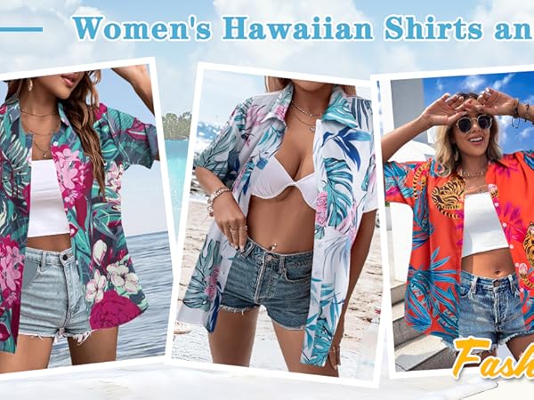 Women Hawaii Shirts Soft Cool Floral Tropic Print V Neck Summer Tops