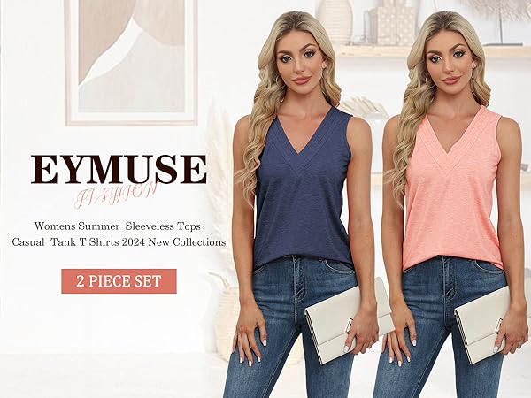 EyMuse Summer Tops for Women Basic Solid Color Sleeveless Tshirts