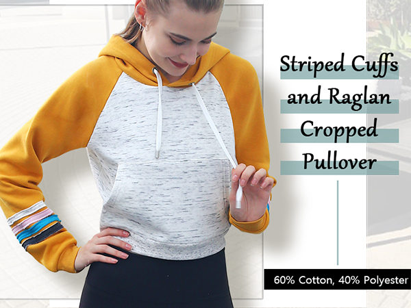 CWOHOL110 - Striped Cuffs and Raglan Cropped Pullover