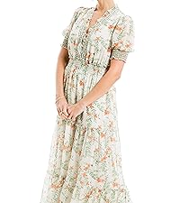 Smocked Sleeve V-Neck Maxi Dress