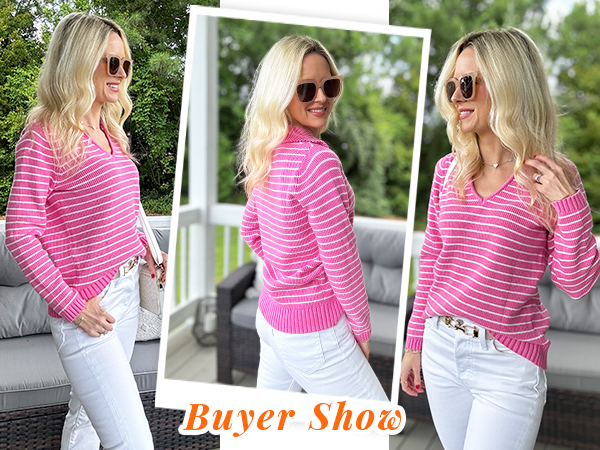 Striped Knitted Basic Dressy Blouses