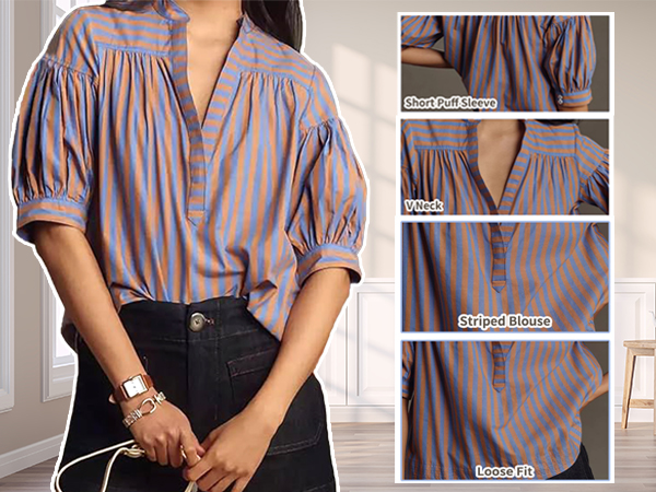 pink striped shirt short sleeve tunics for women spring work tops womens swing tops