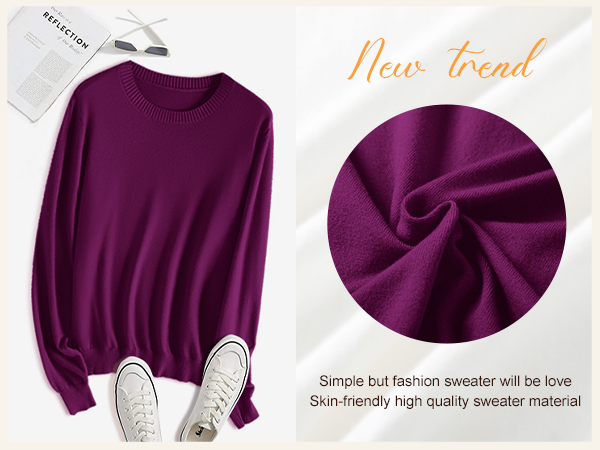 purple crew neck sweaters for women