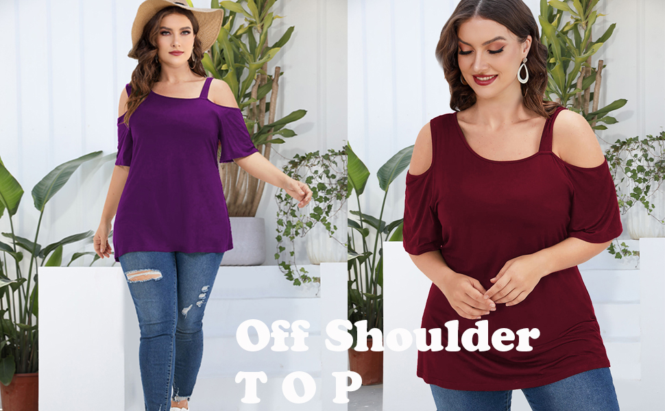 Women Tops Plus Size Cold Shoulder T Shirt Tunic Top Casual Summer Short Sleeve Blouses