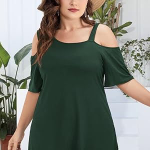 Women Tops Plus Size Cold Shoulder T Shirt Tunic Top Casual Summer Short Sleeve Blouses