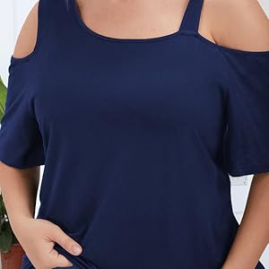 Women Tops Plus Size Cold Shoulder T Shirt Tunic Top Casual Summer Short Sleeve Blouses