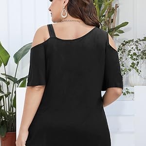 Women Tops Plus Size Cold Shoulder T Shirt Tunic Top Casual Summer Short Sleeve Blouses