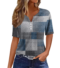 Summer Tops for Women 2024 Short Sleeve Button V Neck Tshirts Trendy Dressy Casual Blouses