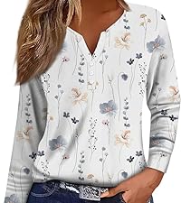 Women''s Casual Tunic Sweatshirts Buttons V Neck Printing Long Sleeve Tops Oversized Hoodies Fall