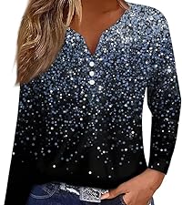 Women''s Casual Tunic Sweatshirts Buttons V Neck Printing Long Sleeve Top Oversized 2024 Fall Clothes