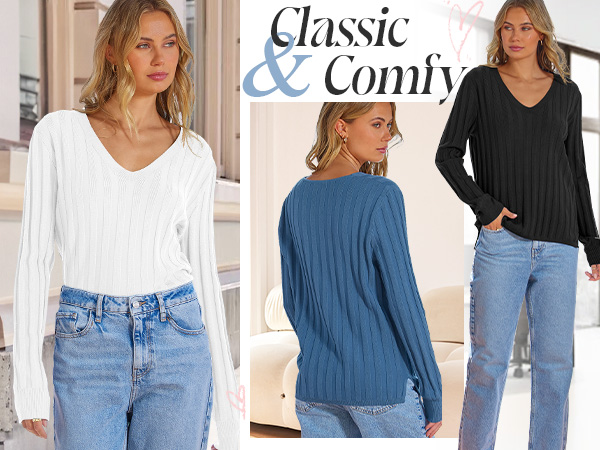 Women''s V Neck Tops Basic Sweater