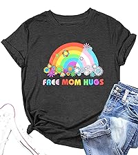 Pride Shirt Rainbow LGBT Shirt Ally Gay Shirts Oversized Mom Hugs Tops Lesbian Proud Support Tees