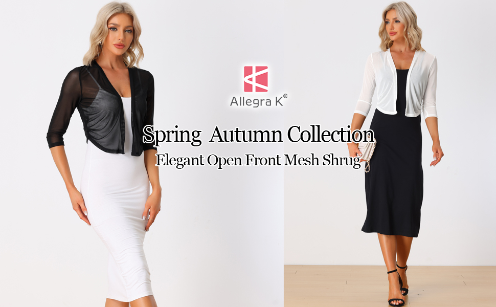 Allegra K Chiffon Shrug for Women''s 3/4 Sleeve Open Front Bolero Mesh Sheer Cardigan