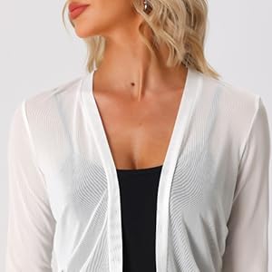 Allegra K Chiffon Shrug for Women''s 3/4 Sleeve Open Front Bolero Mesh Sheer Cardigan