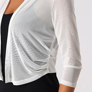 Allegra K Chiffon Shrug for Women''s 3/4 Sleeve Open Front Bolero Mesh Sheer Cardigan