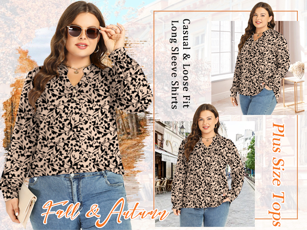 Apricot Black Floral Plus Size Shirts for Women