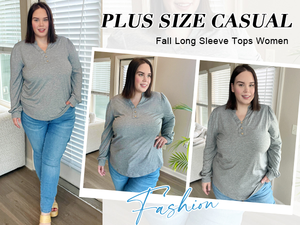 Grey Notched V Neck Plus Size Tops