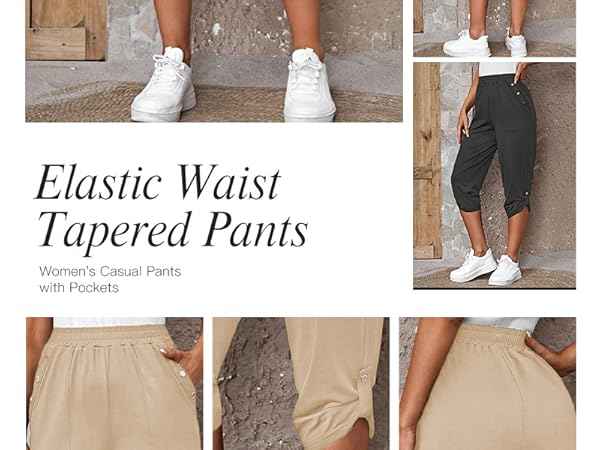 Womens Capri Pants Elastic High Waisted